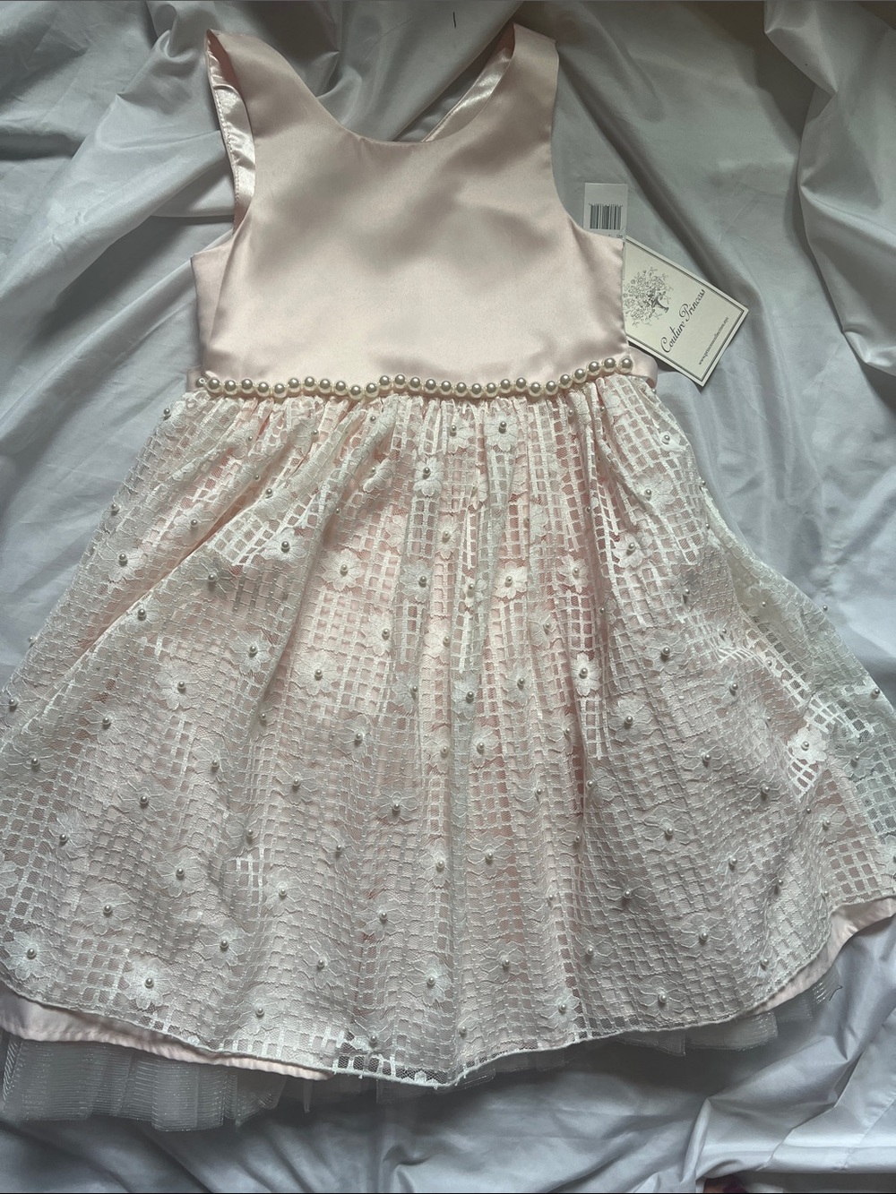 Pearl-Trim Light Pink Girls' Party Dress